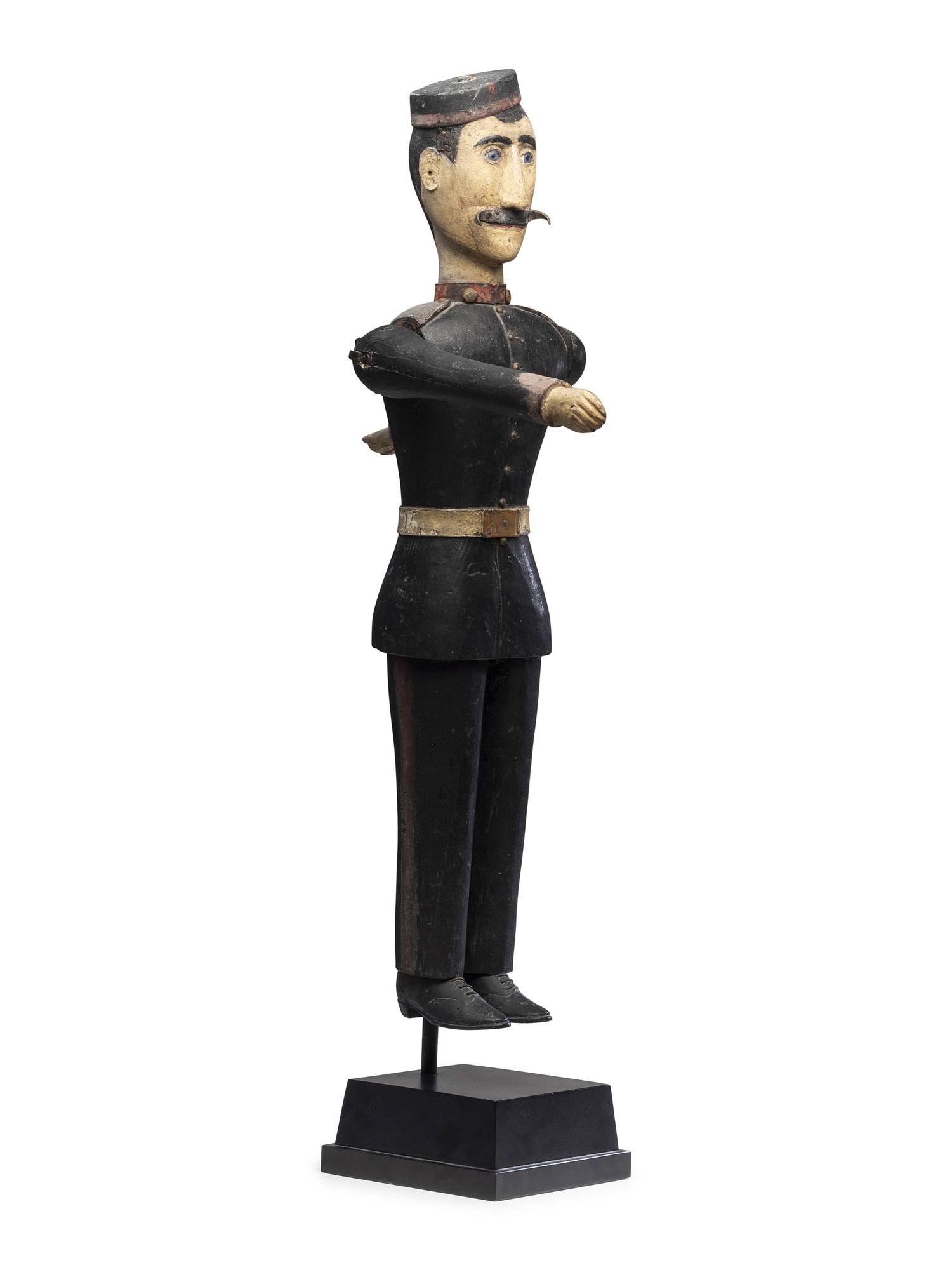 A Carved and Painted Wood Marching Band Cymbal Player Whirligig