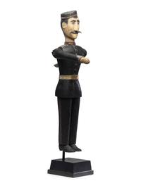 A Carved and Painted Wood Marching Band Cymbal Player Whirligig