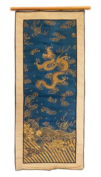 Three Embroidered Silk 'Dragon' Panels