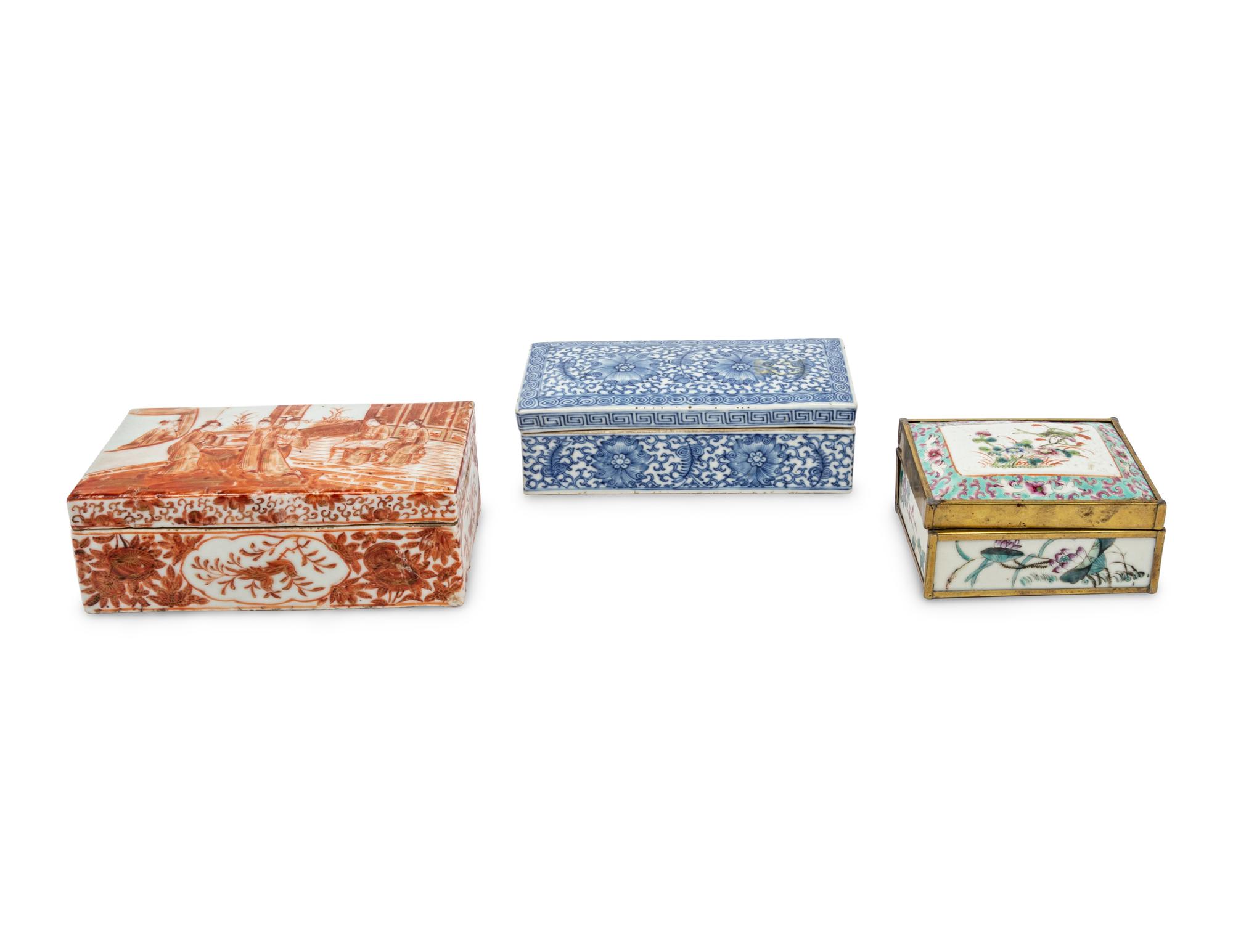 Three Chinese Porcelain Rectangular Covered Boxes