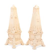 A Near Pair of Peter Weldon Creamware Obelisks