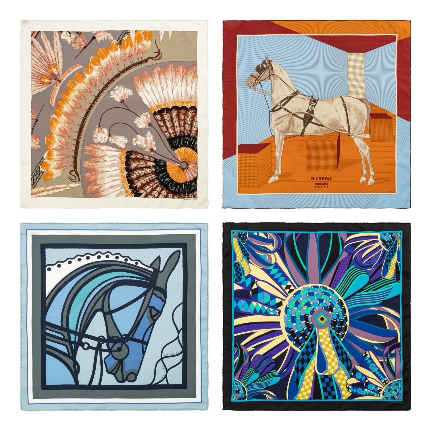Four Hermès Scarves, Two 45cm and Two 60cm, 1992 - 2018