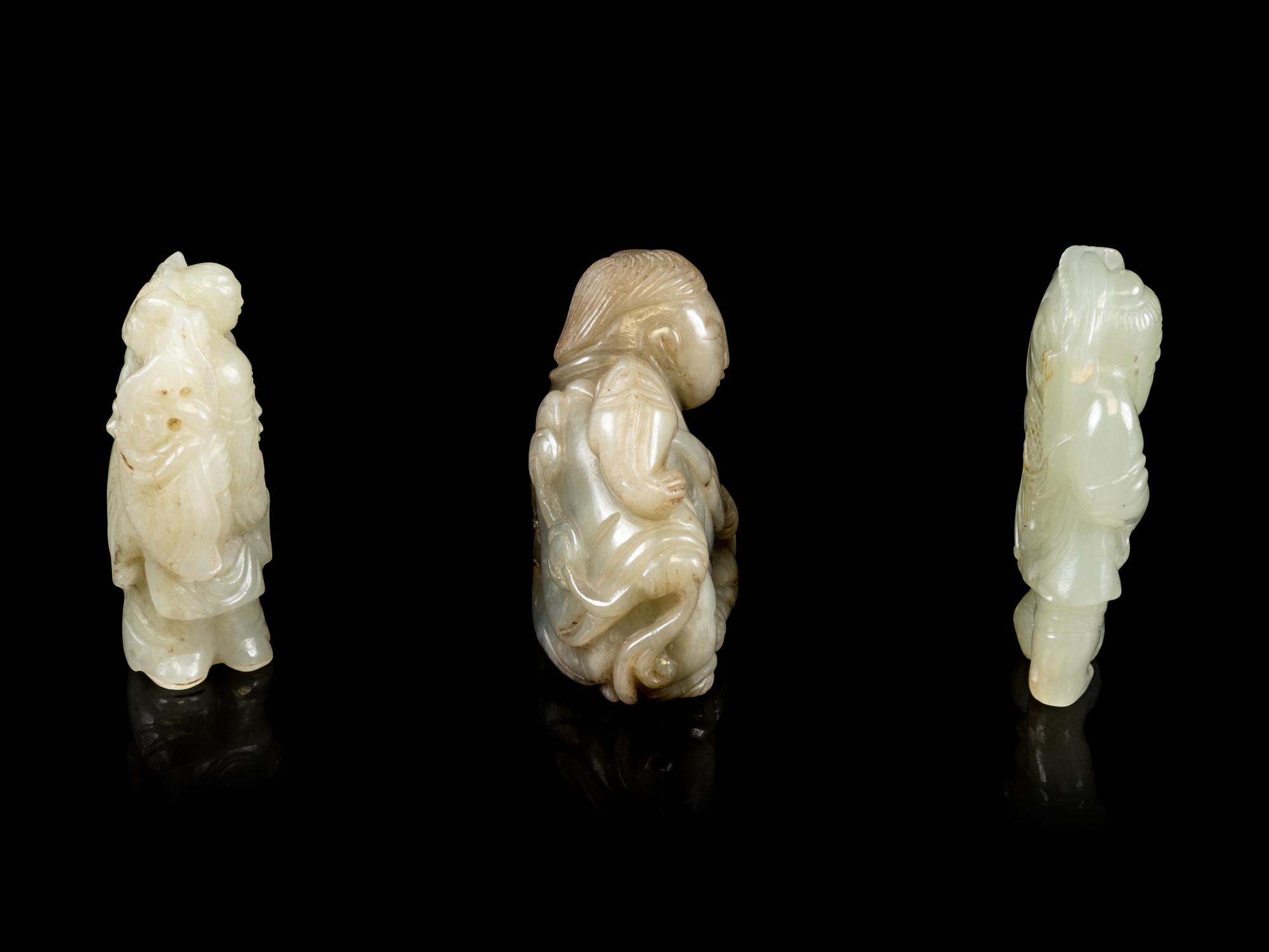 Three Chinese Celadon Jade Figural Groups