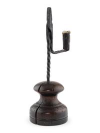A Welsh Turned Wood and Wrought Iron Rushlight Holder
