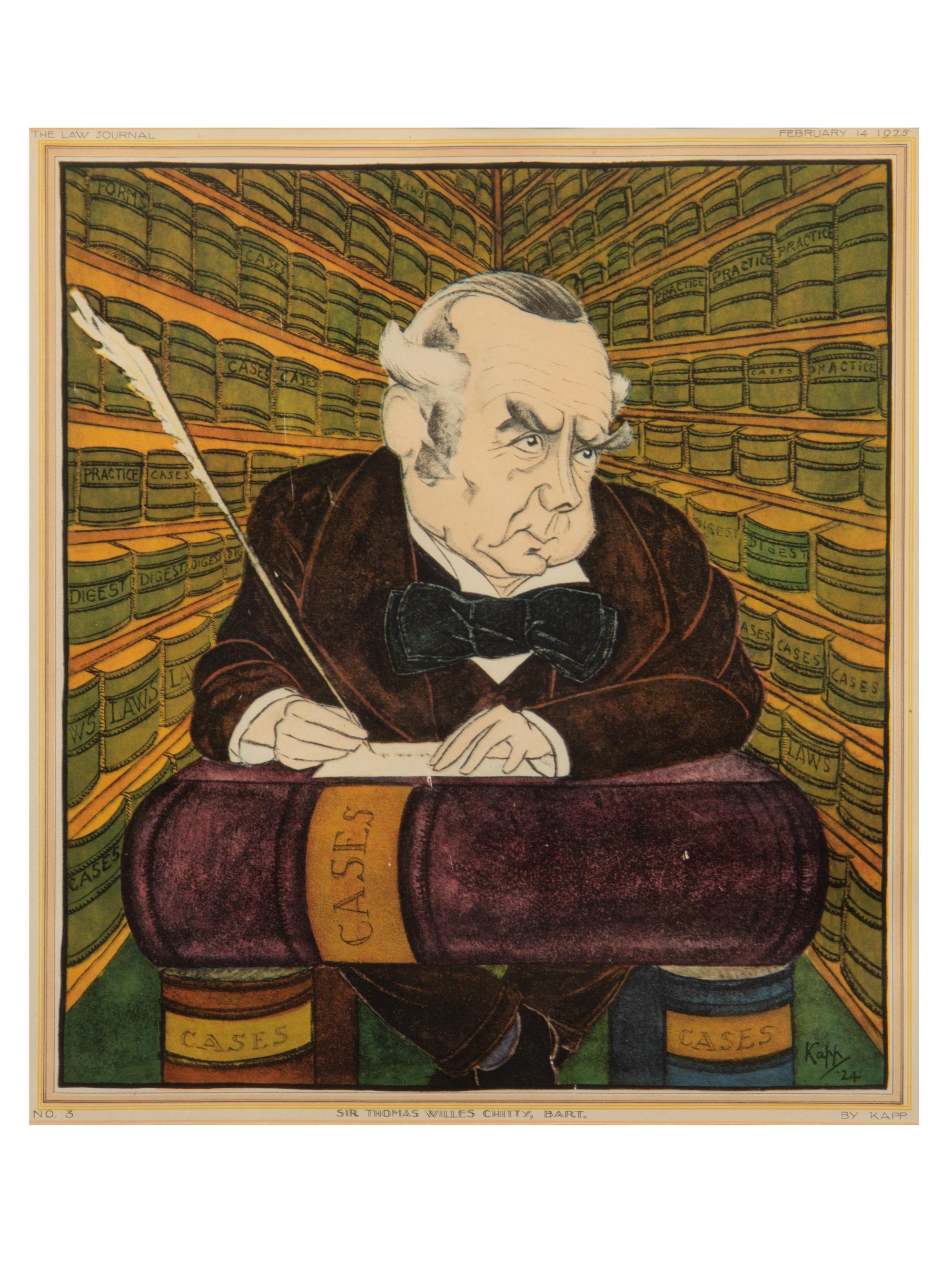 A Set of Ten Lithograph Caricatures of British Lawyers and Politicians by Edmond Xavier Kapp (British, 1890-1978) for The Law Journal