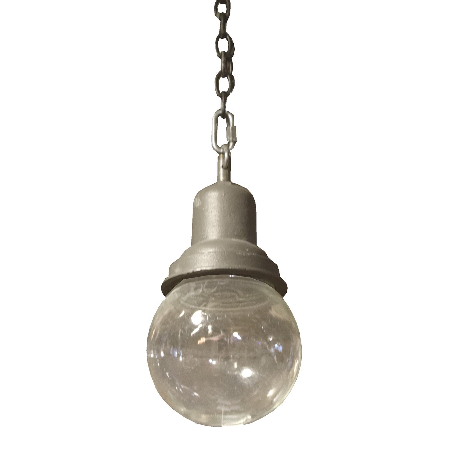 An Industrial Glass and Metal Light Fixture 8" W x 8" W x 16" H — United States, Circa 1940