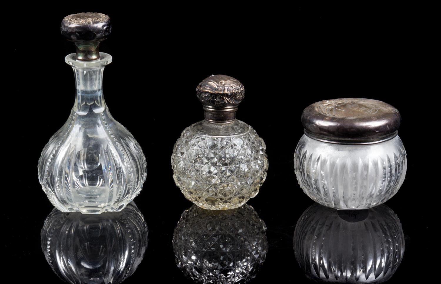 Three American Silver Mounted Dresser Articles Height of tallest 6 1/4 inches. — 20TH CENTURY