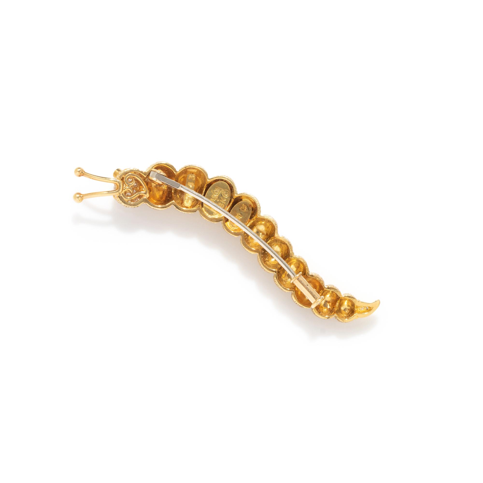 HENRY DUNAY, GOLD AND DIAMOND CATERPILLAR BROOCH