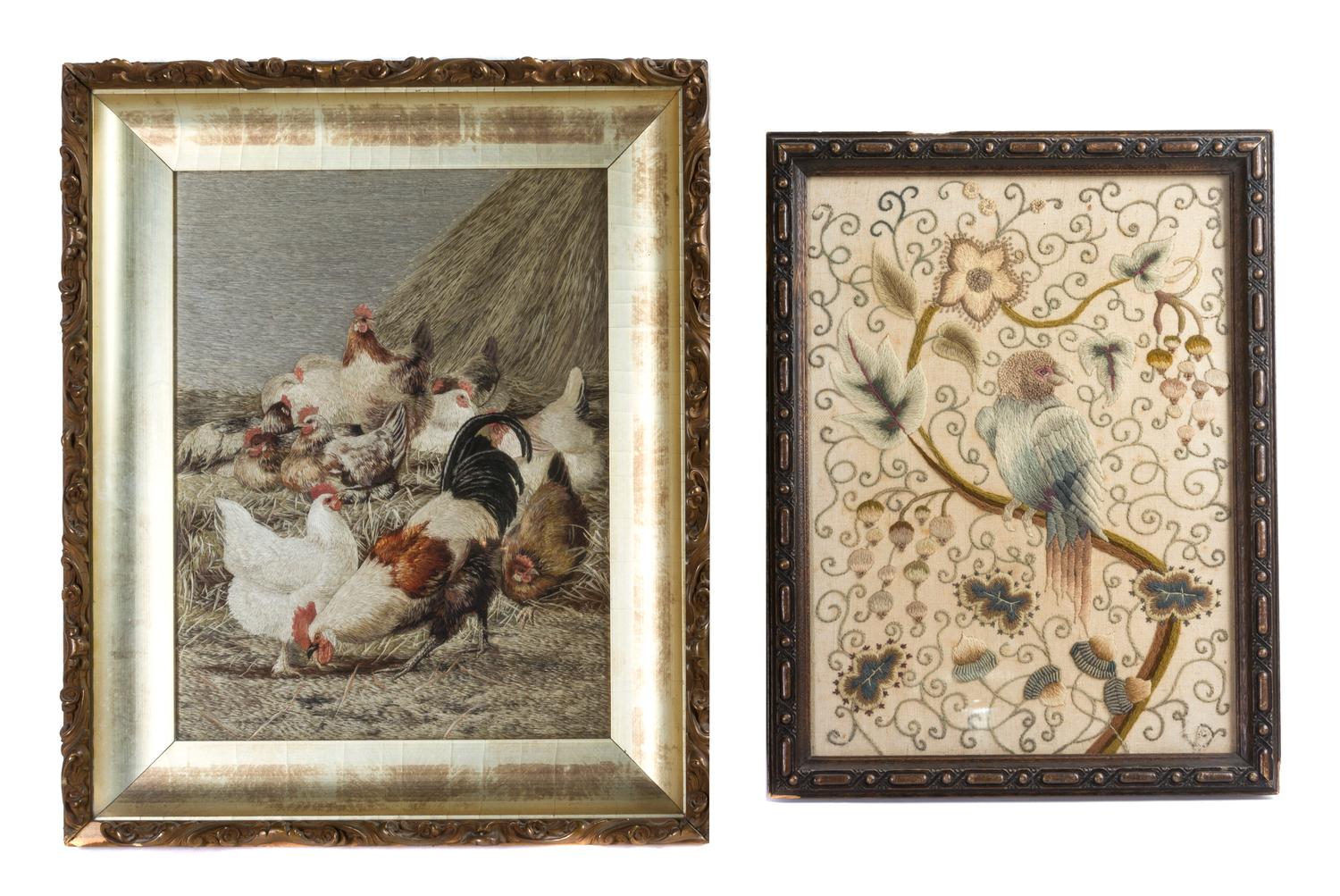 Two American Needlework Pictures, Height of first 14 1/2 x width 10 1/2 inches.