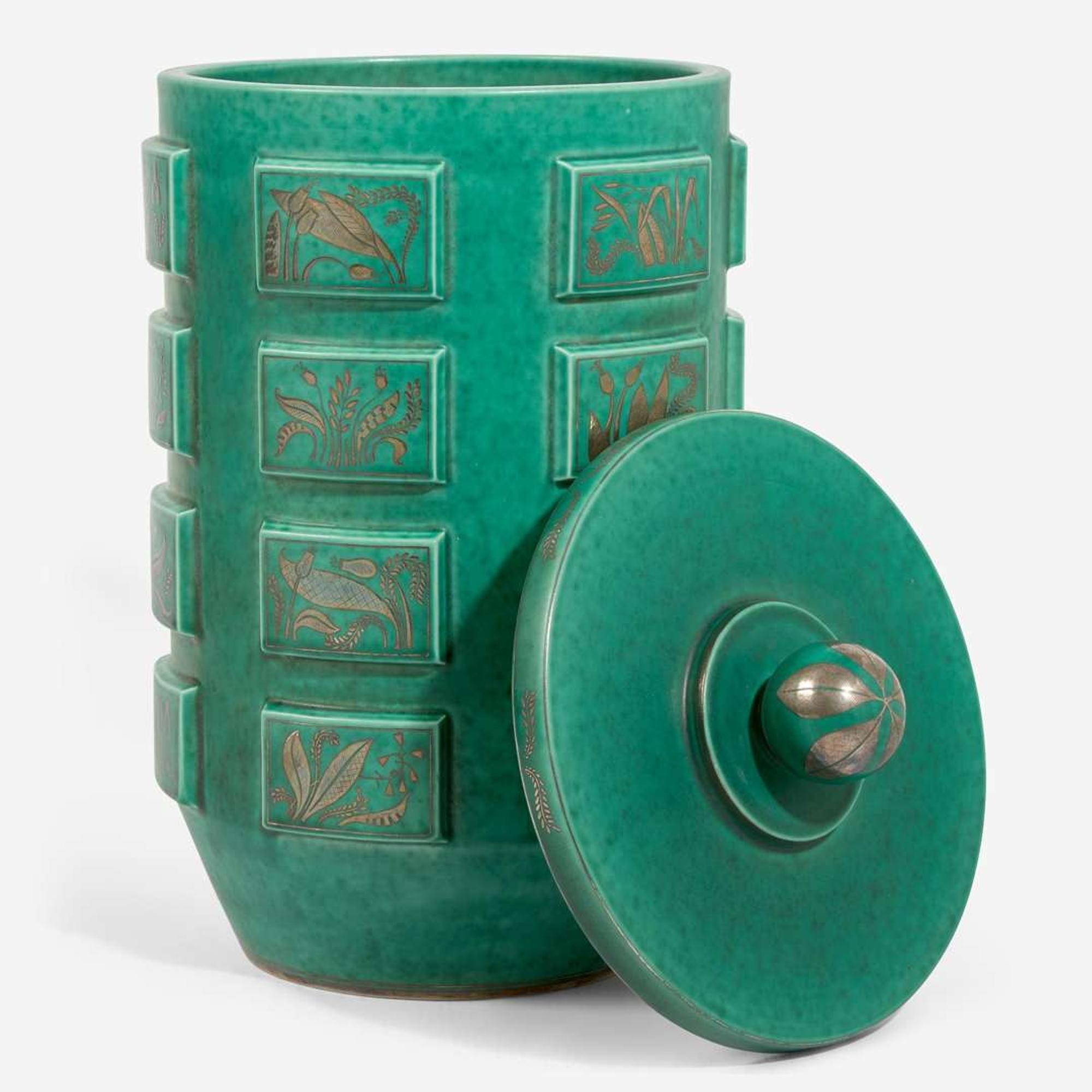 Wilhelm Kåge (Swedish, 1889-1960) Fine Large Lidded Argenta Vessel, Gustavsberg, Sweden, 1930s