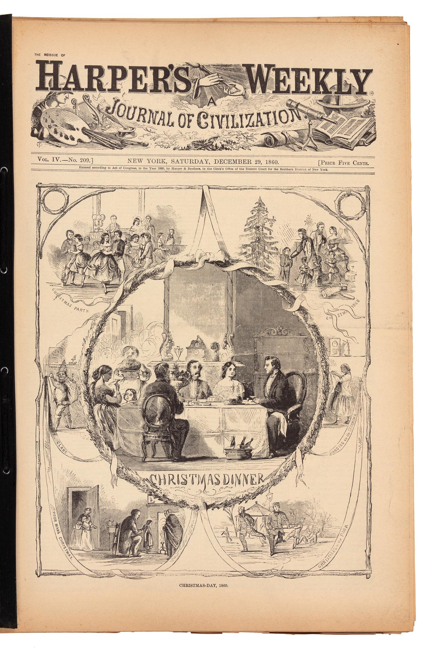 [HARPER'S WEEKLY] Harper's Weekly: A Journal of Civilization. Vol. IV, No. 209, December 29 1860 - Vol.VIII, No. 418, December 31 1864; Vol.X, No. 471 January 6 1866-Vol. X, No.522, December 29, 1866. Shenandoah, Iowa: Living History, 1961.