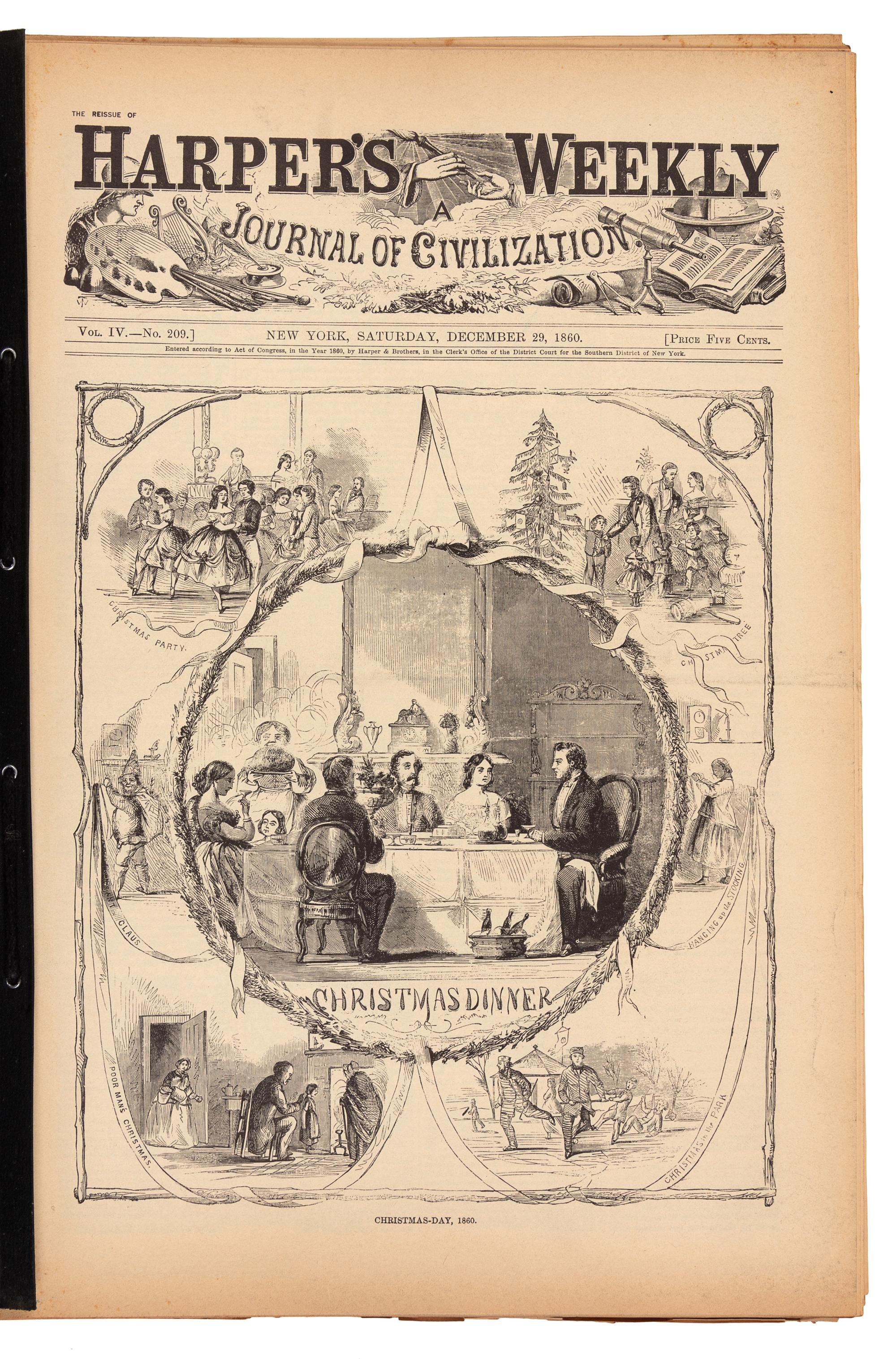 [HARPER'S WEEKLY] Harper's Weekly: A Journal of Civilization. Vol. IV, No. 209, December 29 1860 - Vol.VIII, No. 418, December 31 1864; Vol.X, No. 471 January 6 1866-Vol. X, No.522, December 29, 1866. Shenandoah, Iowa: Living History, 1961.