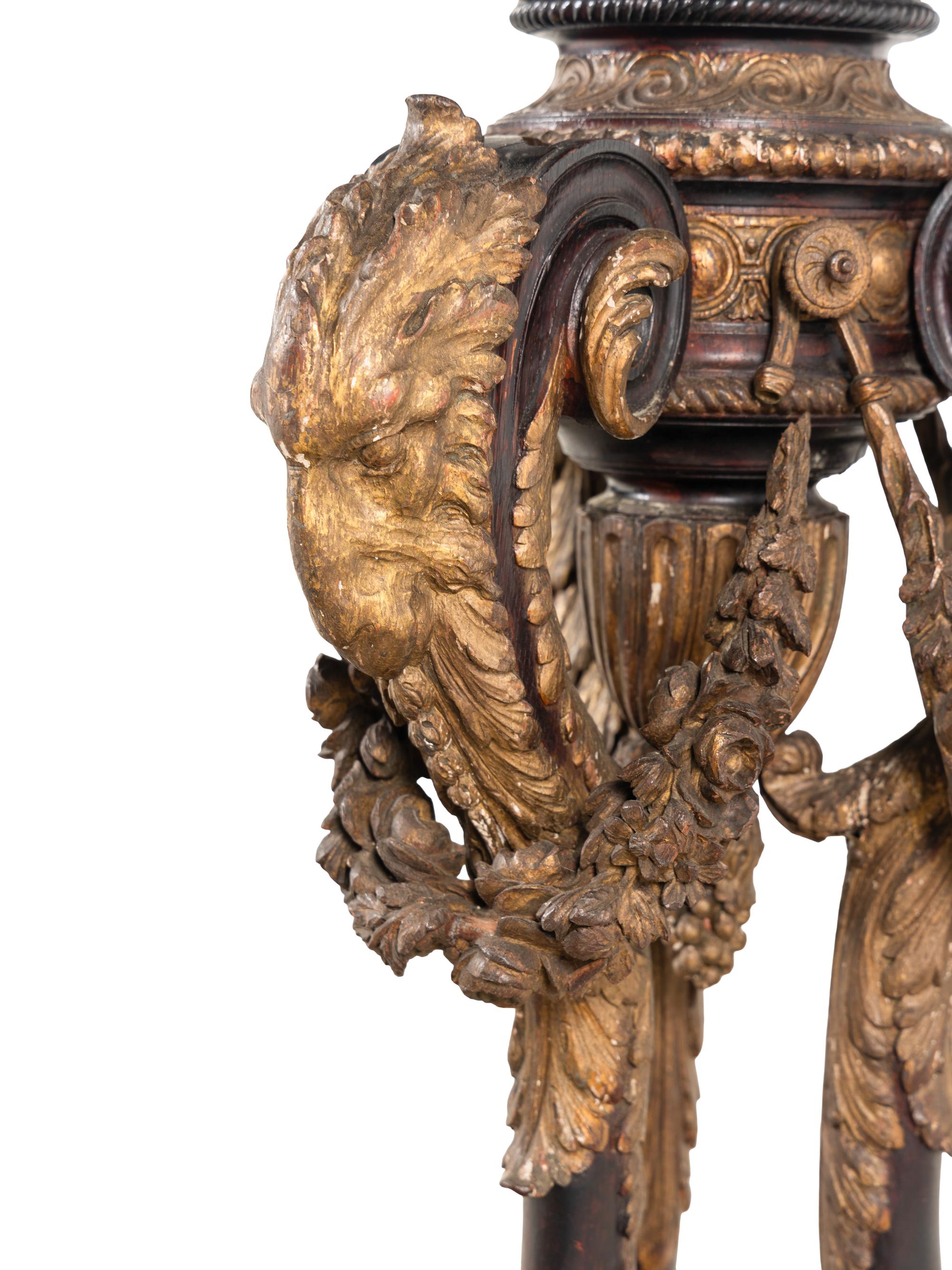 A Pair of Unusual Continental Carved Giltwood and Polychrome Jardini è re Stands