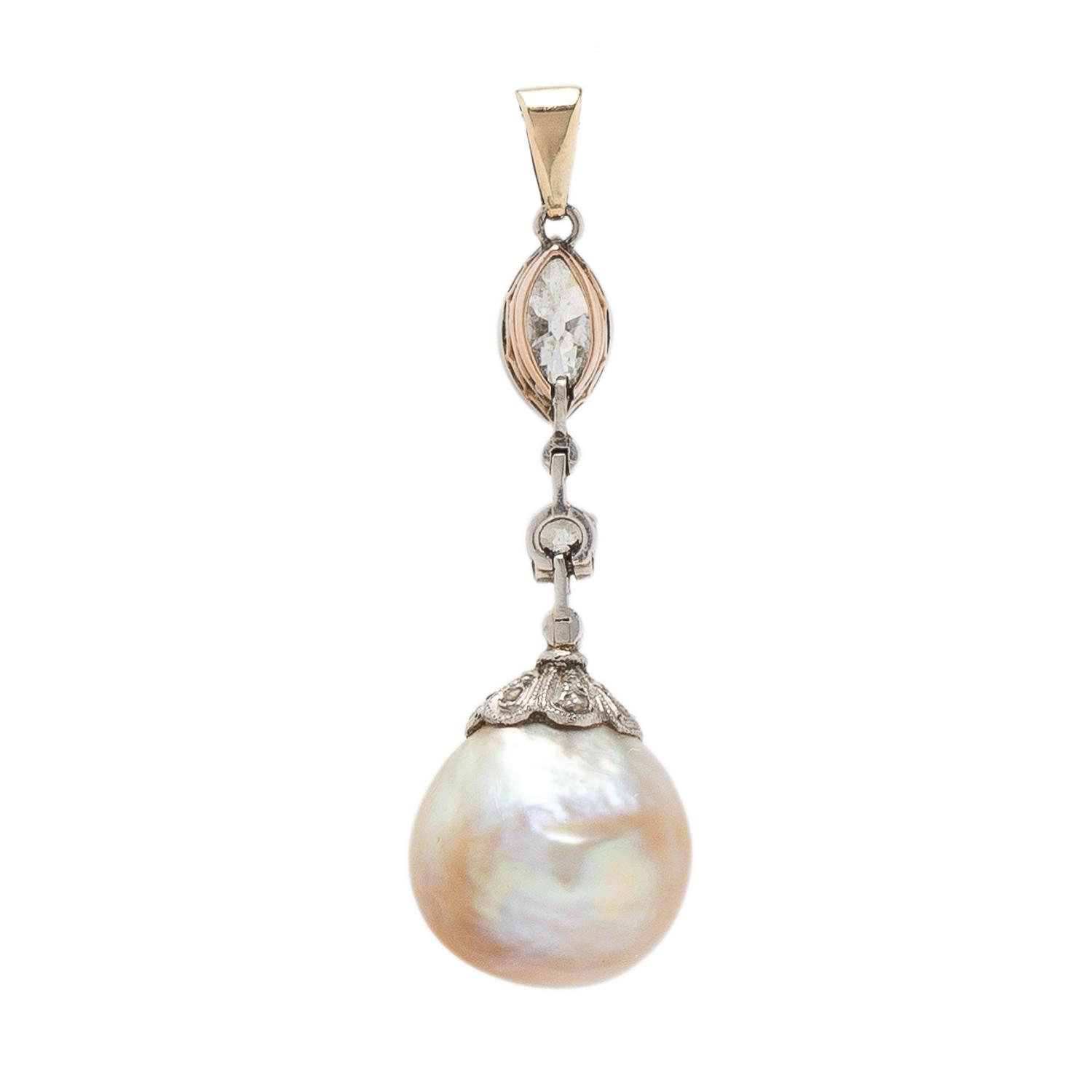Natural Pearl and Diamond Pendant