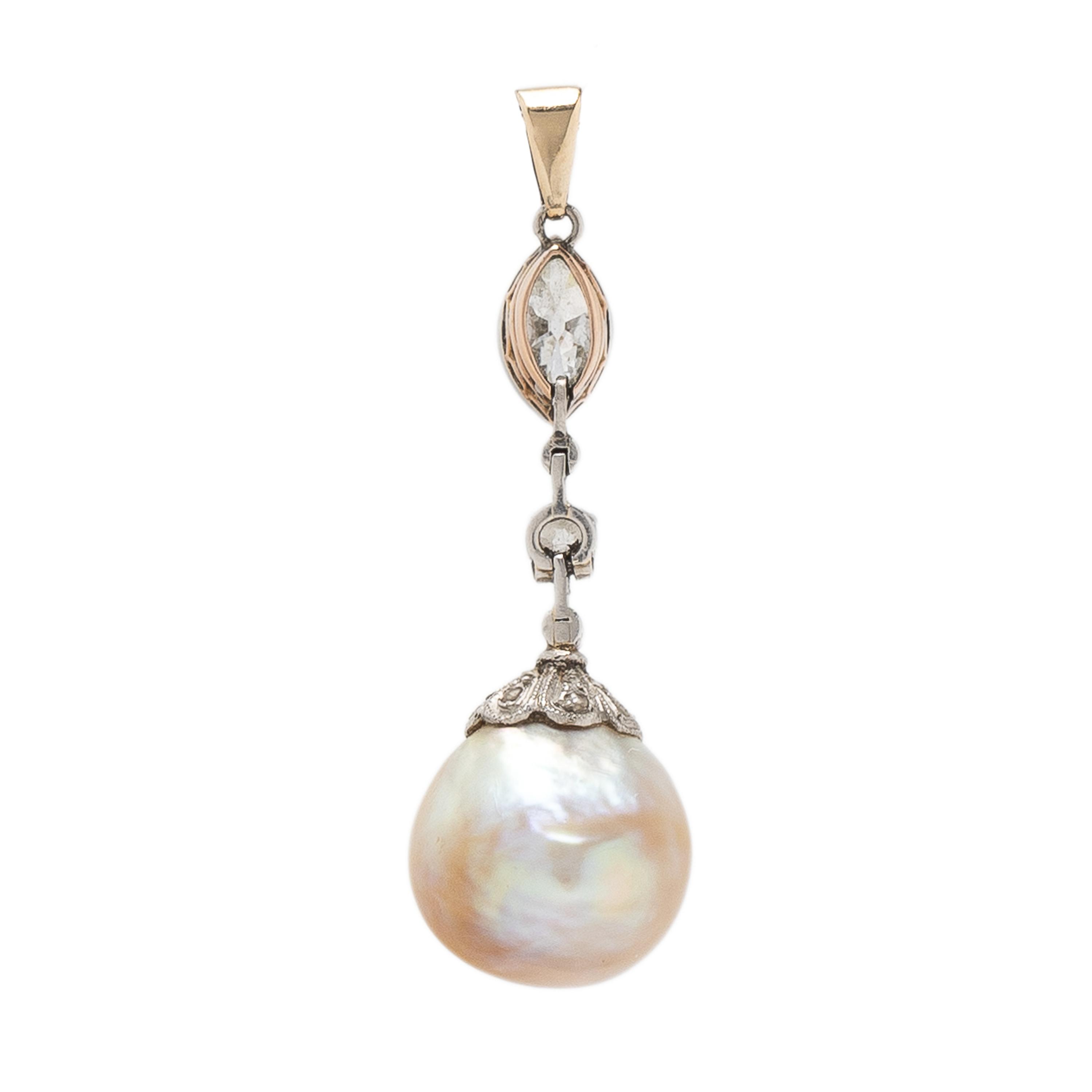 Natural Pearl and Diamond Pendant