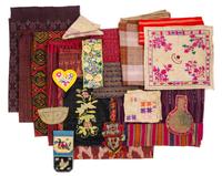 Twenty Asian Textiles Approximate length of largest 67 1/2 inches.