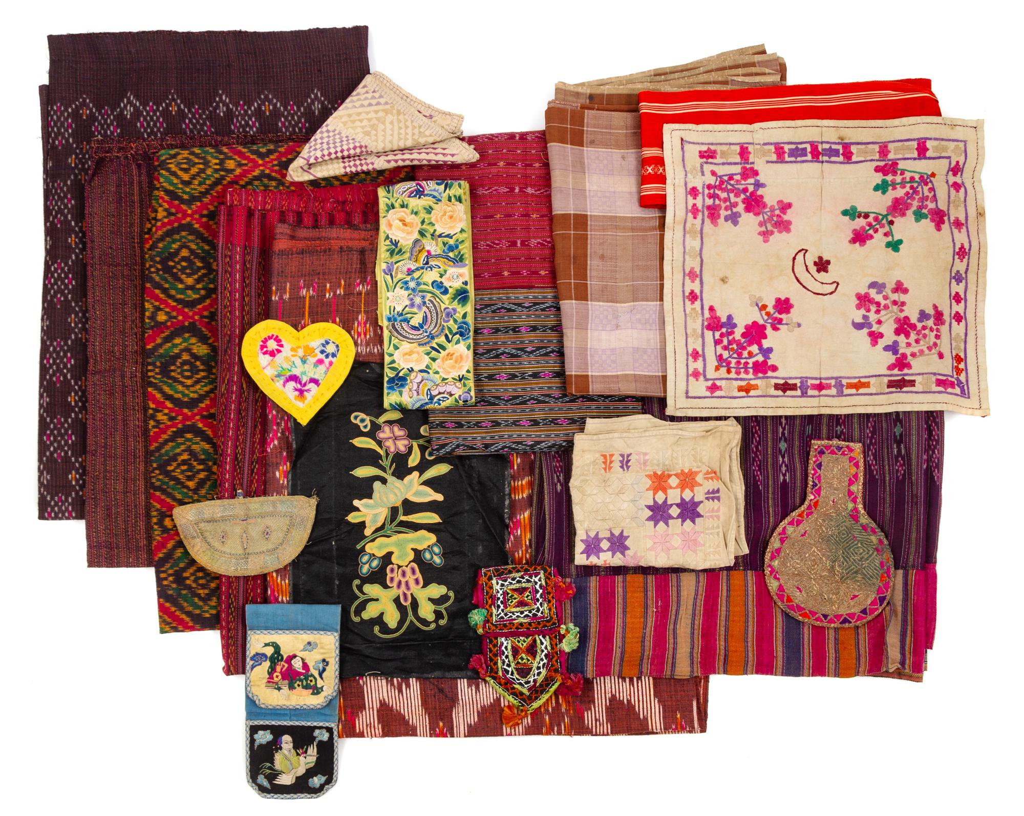Twenty Asian Textiles Approximate length of largest 67 1/2 inches.