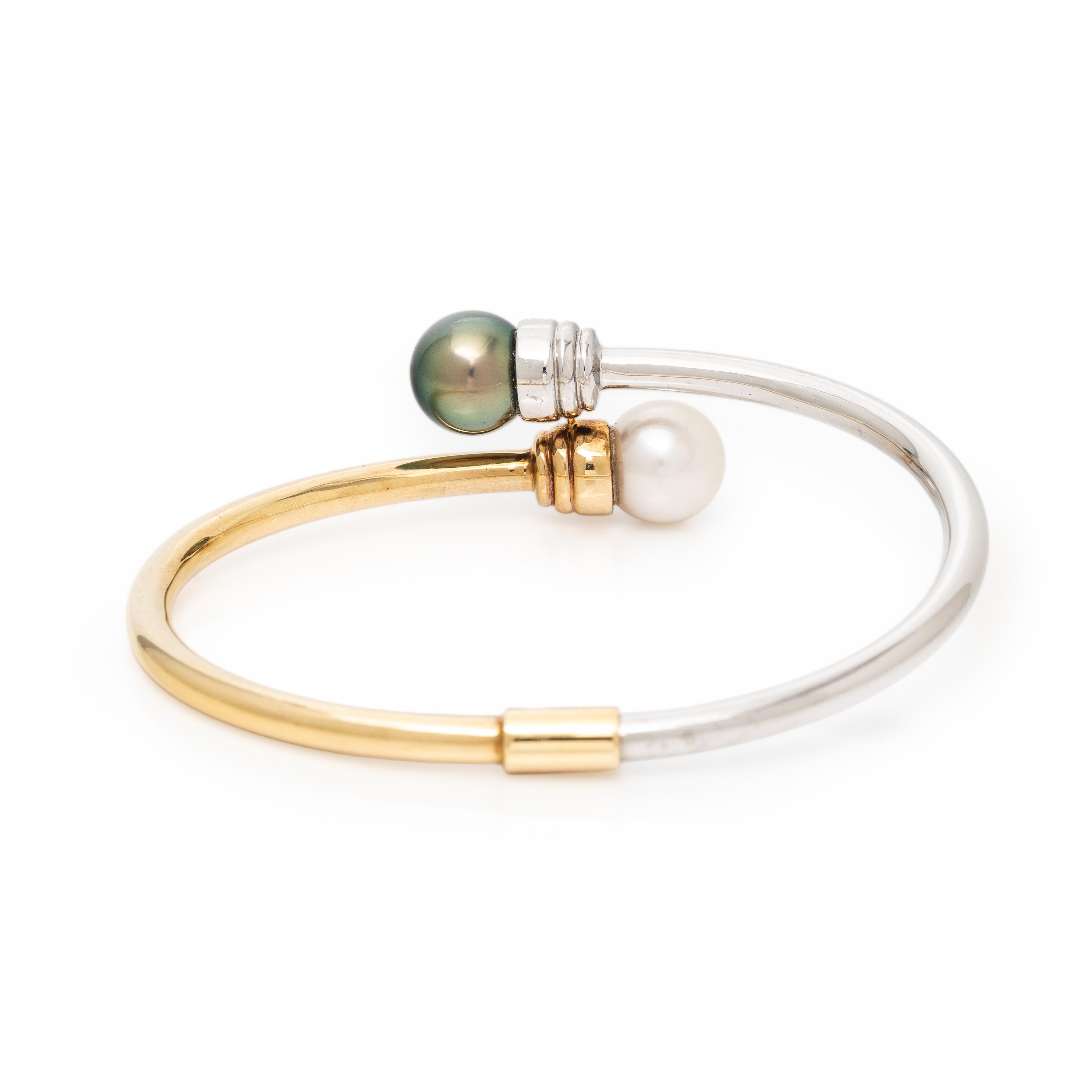 Cultured Pearl, Diamond, and Bicolor Gold Flexible Cuff Bracelet