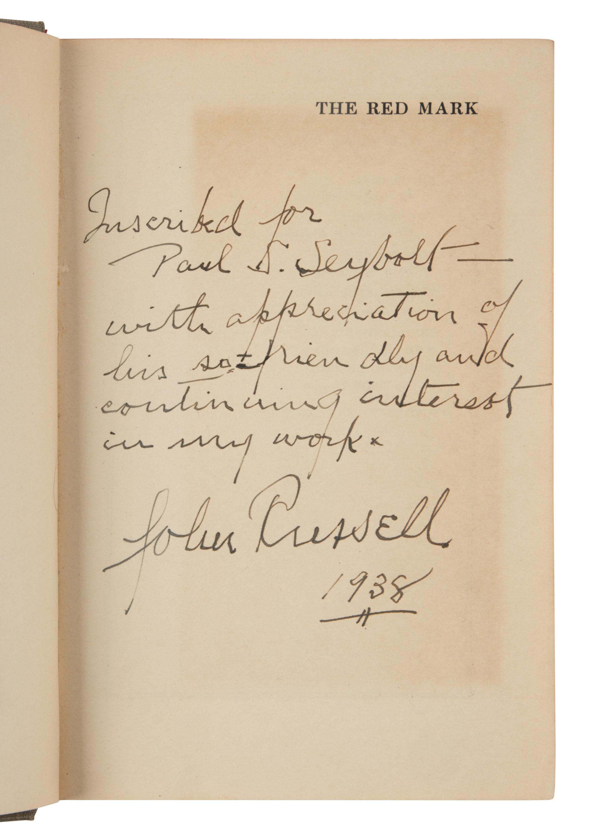 RUSSELL, John (1885-1956). The Red Mark. New York: Alfred A. Knopf, 1919.