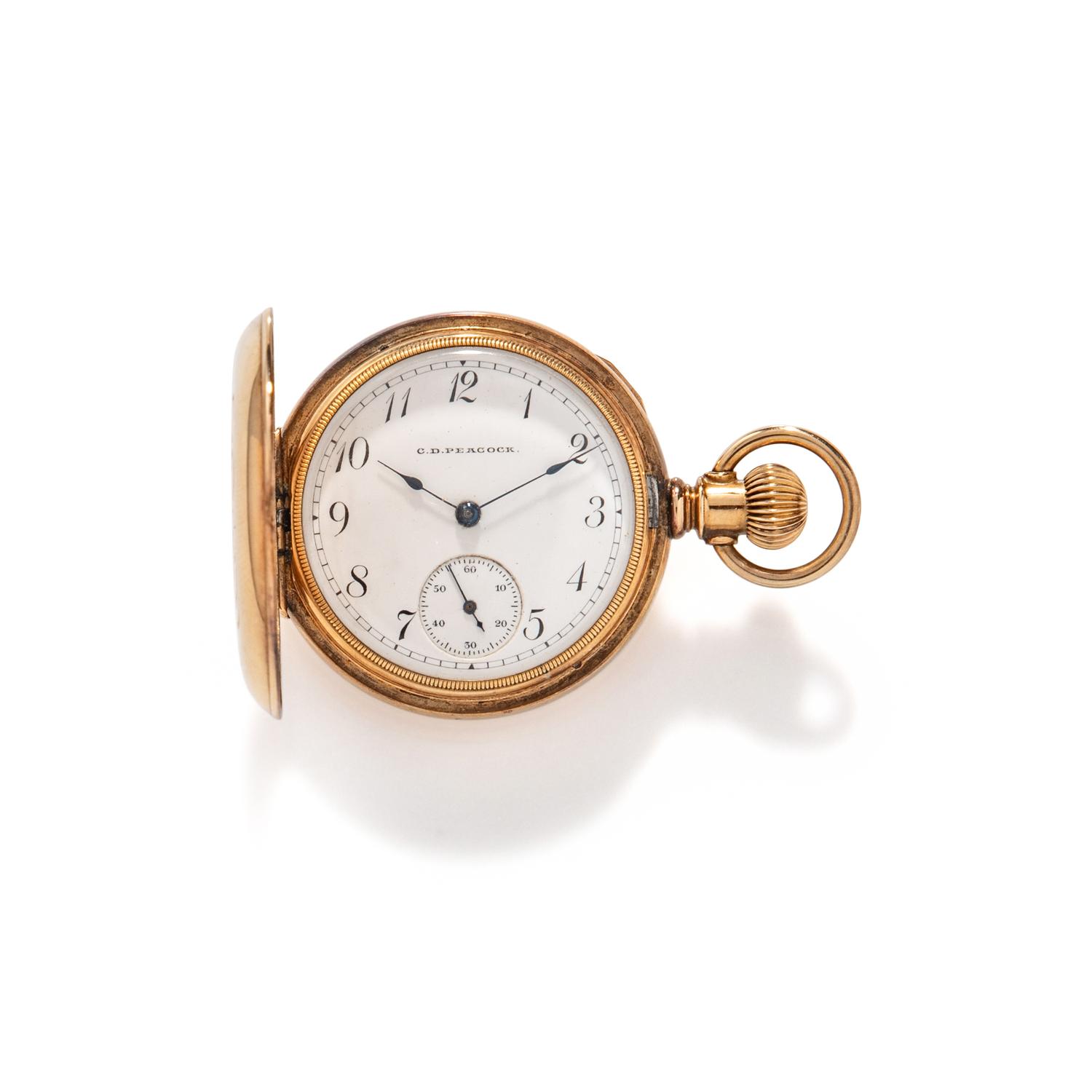 C.D. PEACOCK, VICTORIAN, ENAMEL, DIAMOND, AND YELLOW GOLD PENDANT WATCH