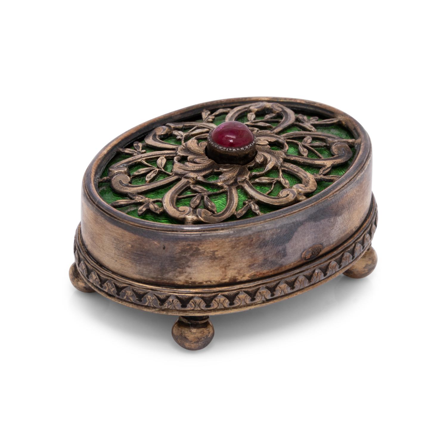 An Enameled Silver and Cabochon Ruby-Inset Bell Push
