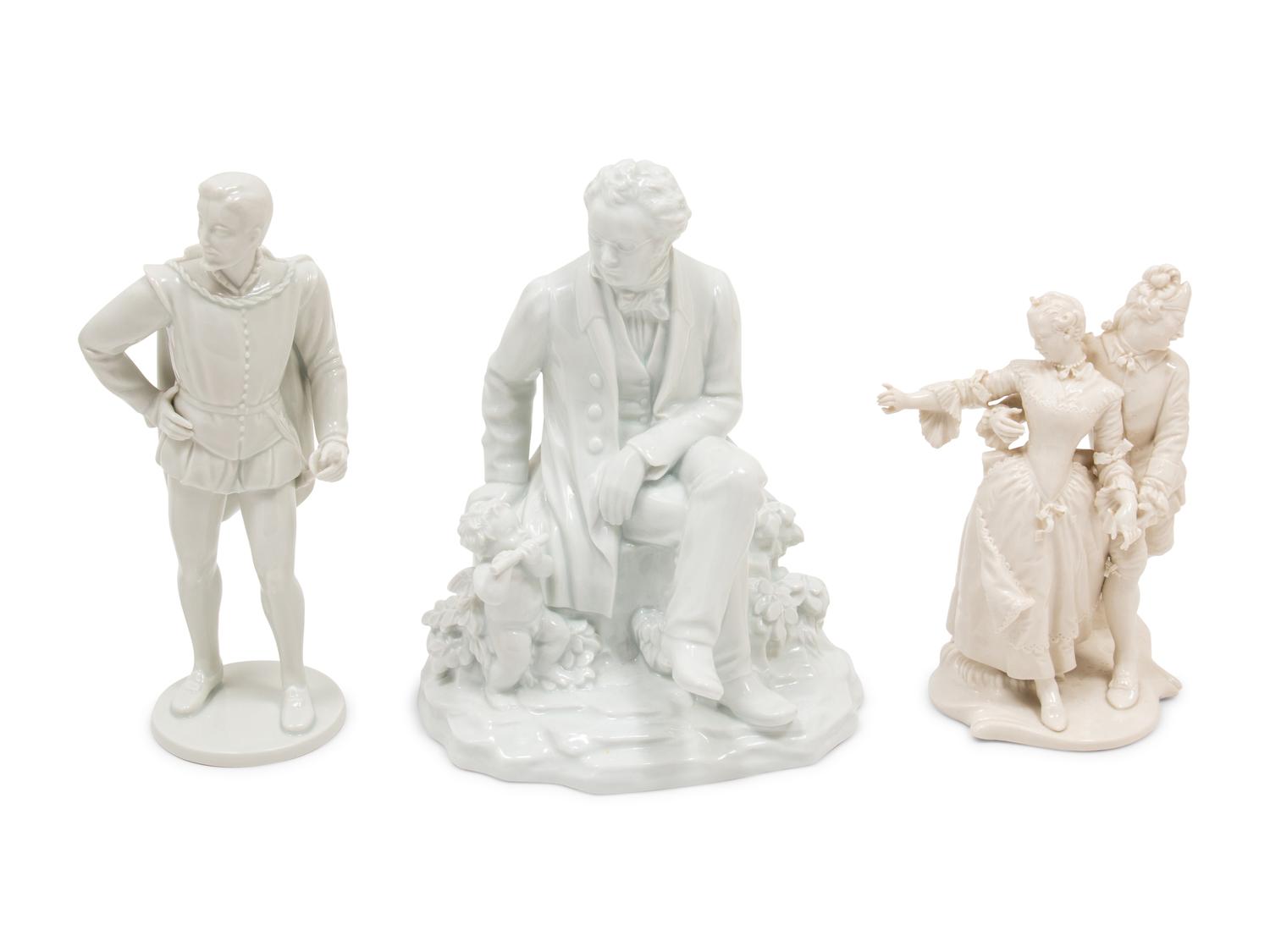 Eight Continental White-Glazed Porcelain Figures