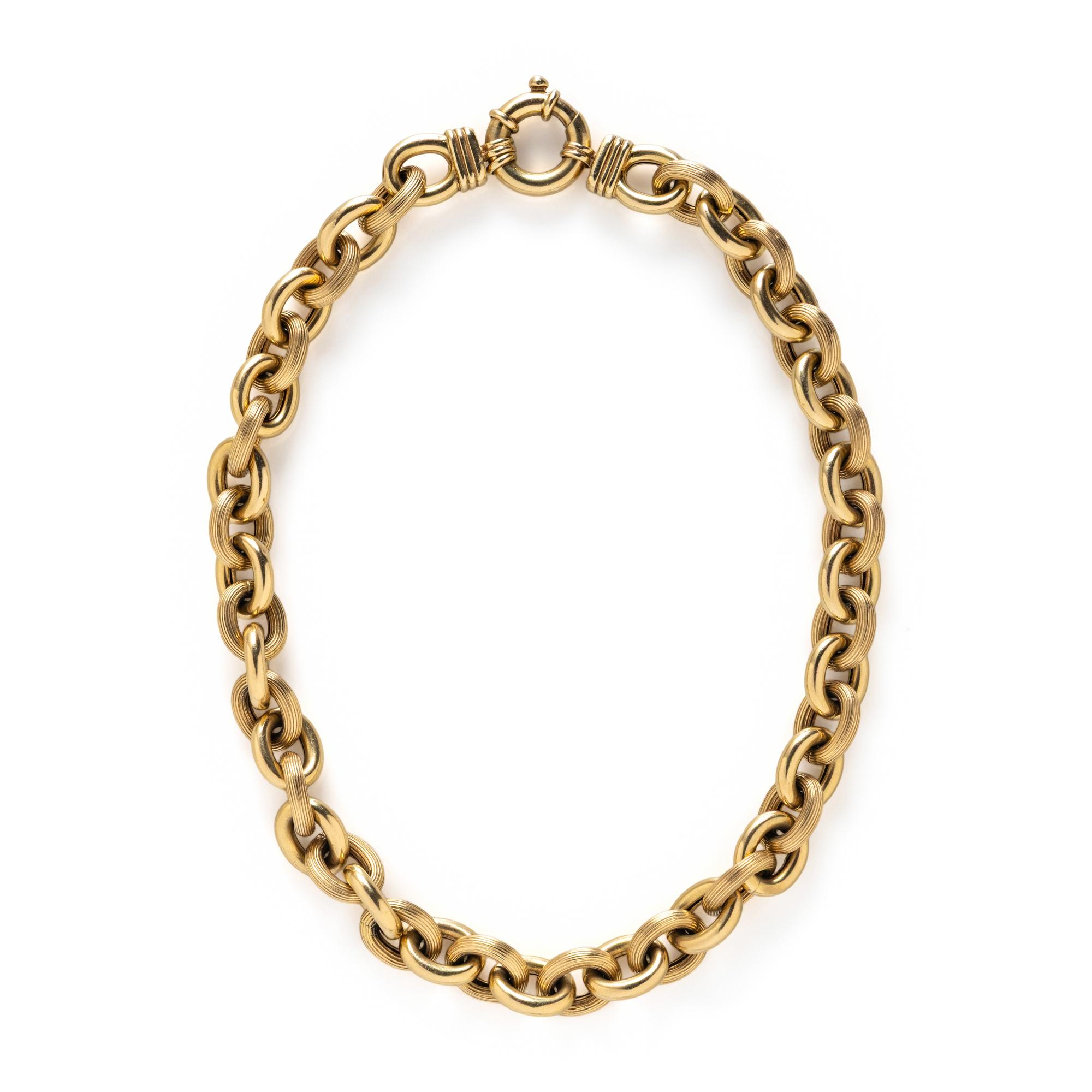 YELLOW GOLD TEXTURED CABLE CHAIN NECKLACE