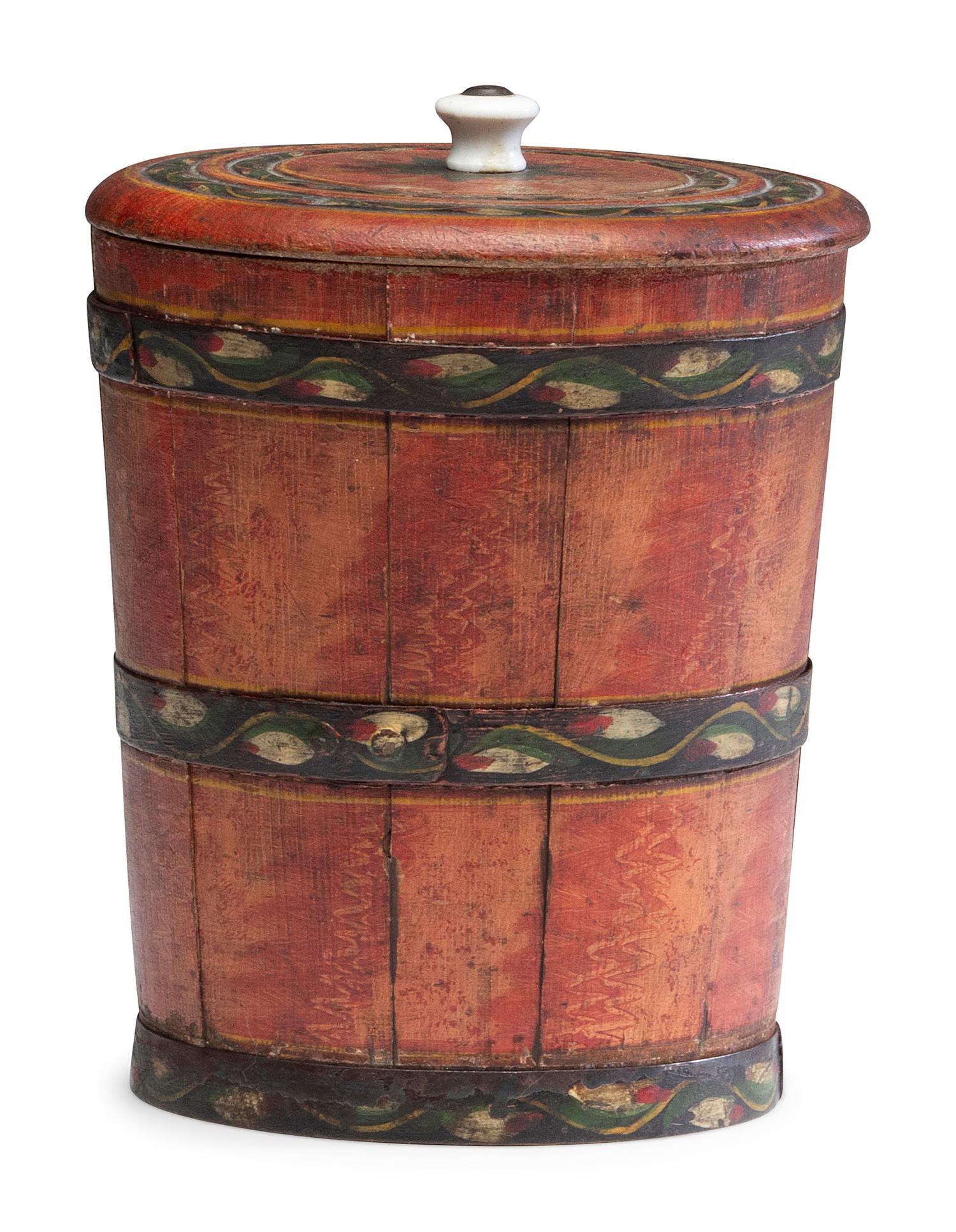 A Paint Decorated Lehnware Lidded Sugar Bucket