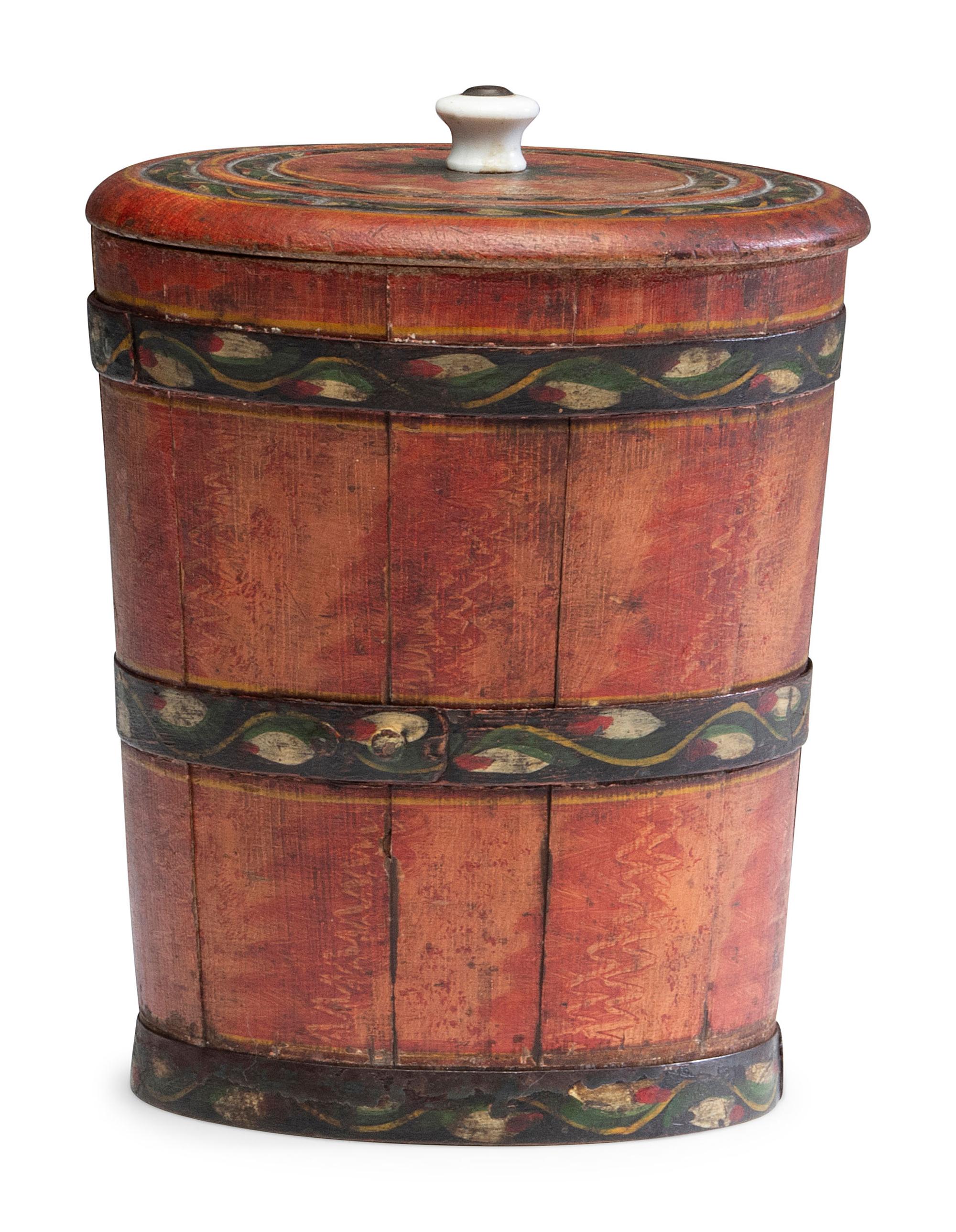 A Paint Decorated Lehnware Lidded Sugar Bucket