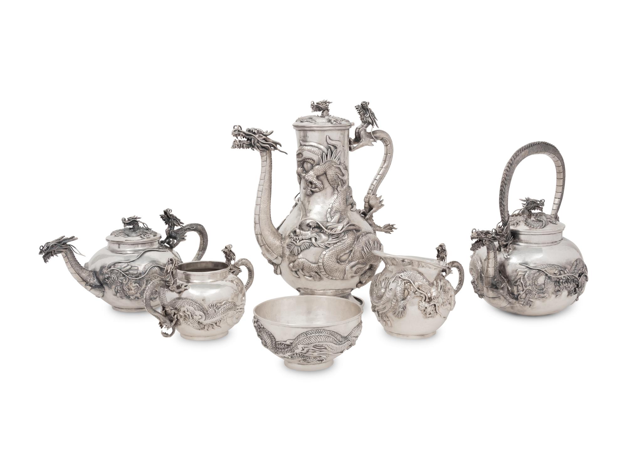 A Japanese Silver Seven-Piece Tea and Coffee Service