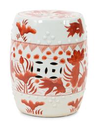 A Chinese Red and White-Glazed Porcelain Barrel-Form Garden Seat — 20TH CENTURY