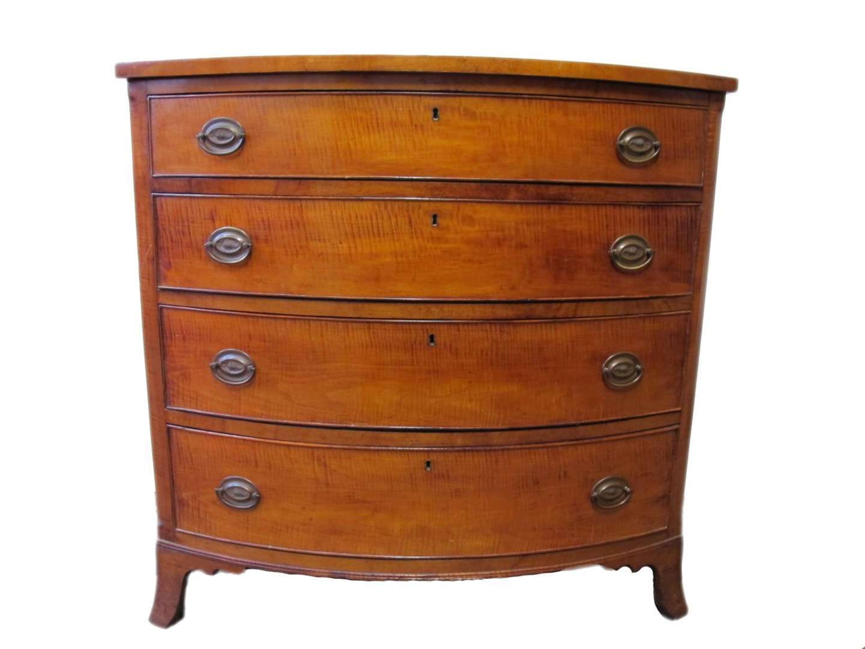 Federal bow front figured maple chest new england, circa 1800