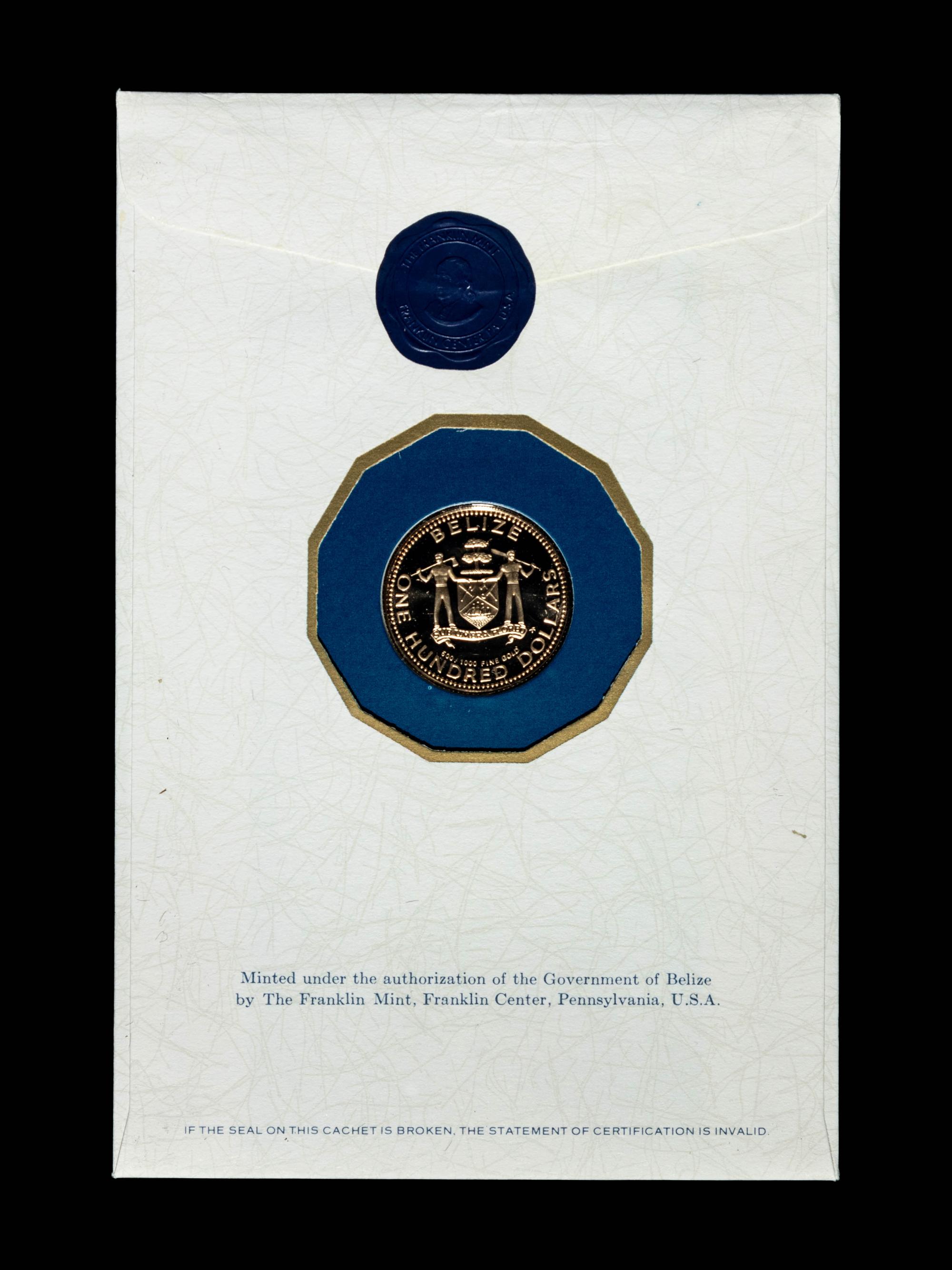 A 1979 Belize Issued Franklin Mint Struck ' The Golden Star of Christmas' $100 Gold Proof
