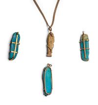 Four Egyptian Faience Ushabtis with Modern Mounts
