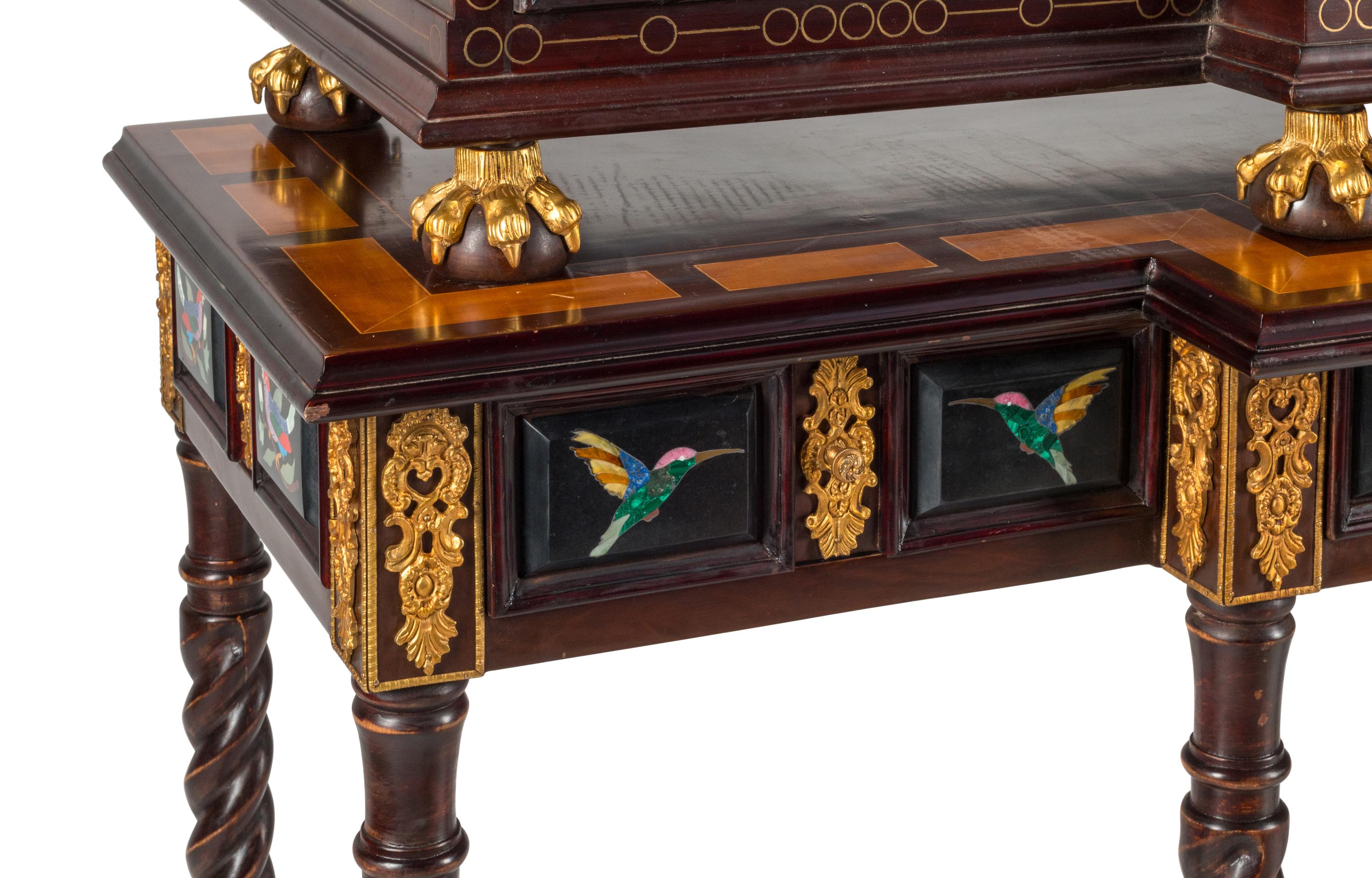 An Italian Gilt Bronze Mounted and Pietra Dura Inset Walnut Collector's Cabinet on Stand