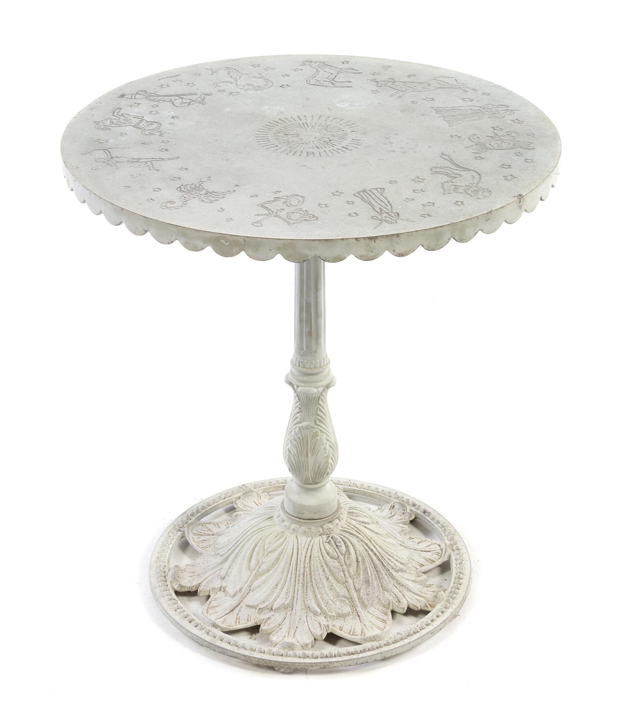 A "Zodiac" Themed Patio Table Base Height 25 3/4 x diameter of top 24 inches. — 20TH CENTURY
