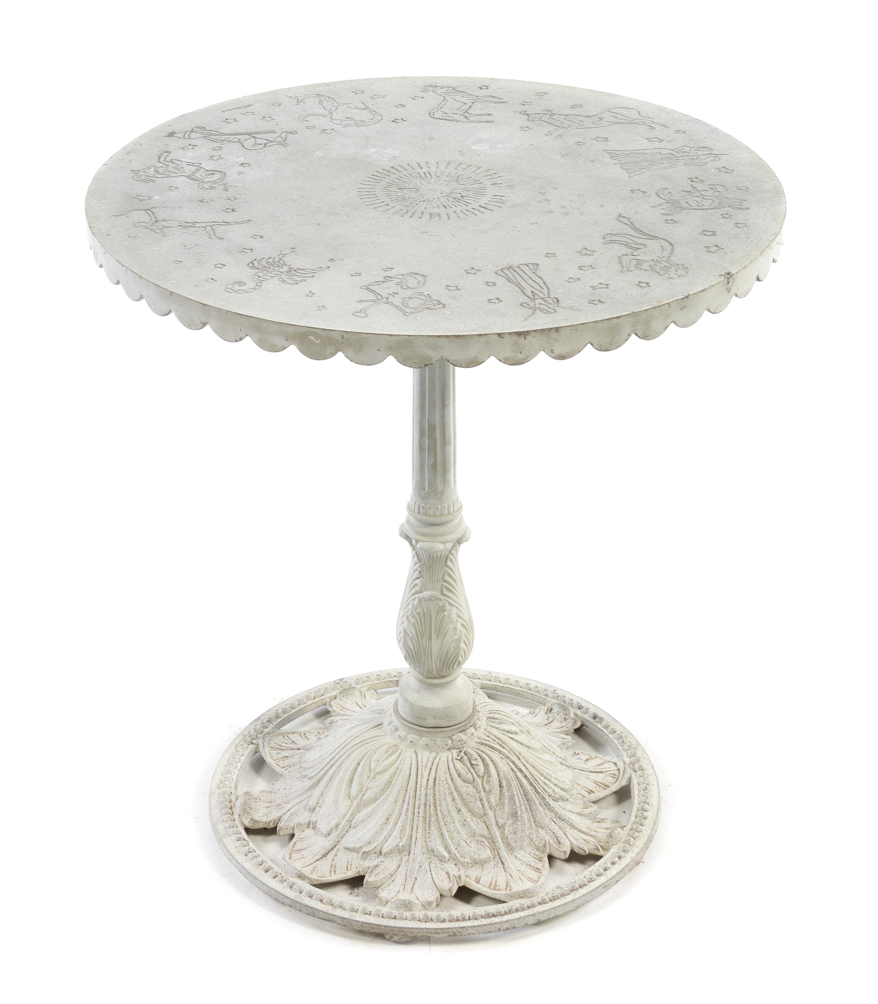 A "Zodiac" Themed Patio Table Base Height 25 3/4 x diameter of top 24 inches. — 20TH CENTURY
