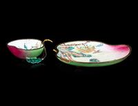 Two Canton Enamel on Copper Peach-Form Plates