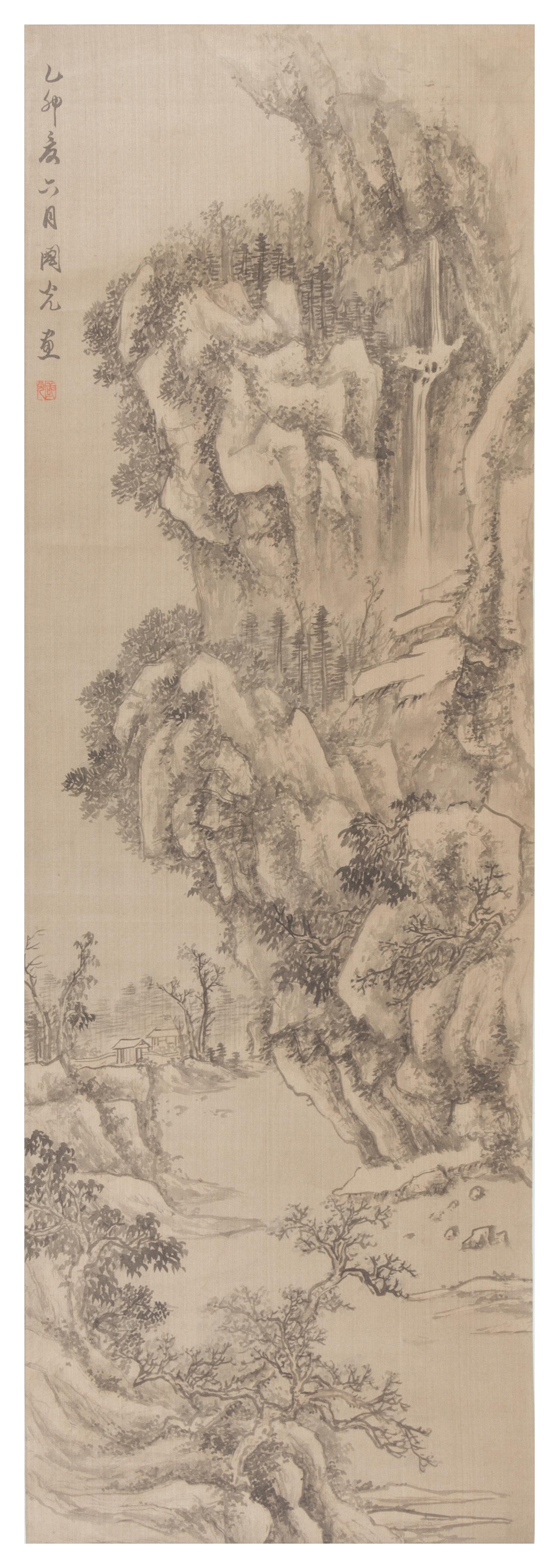 A Group of Five Ink and Color on Paper Scrolls Height of one 38 x width 12 3/4 inches.