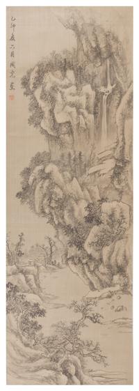 A Group of Five Ink and Color on Paper Scrolls Height of one 38 x width 12 3/4 inches.