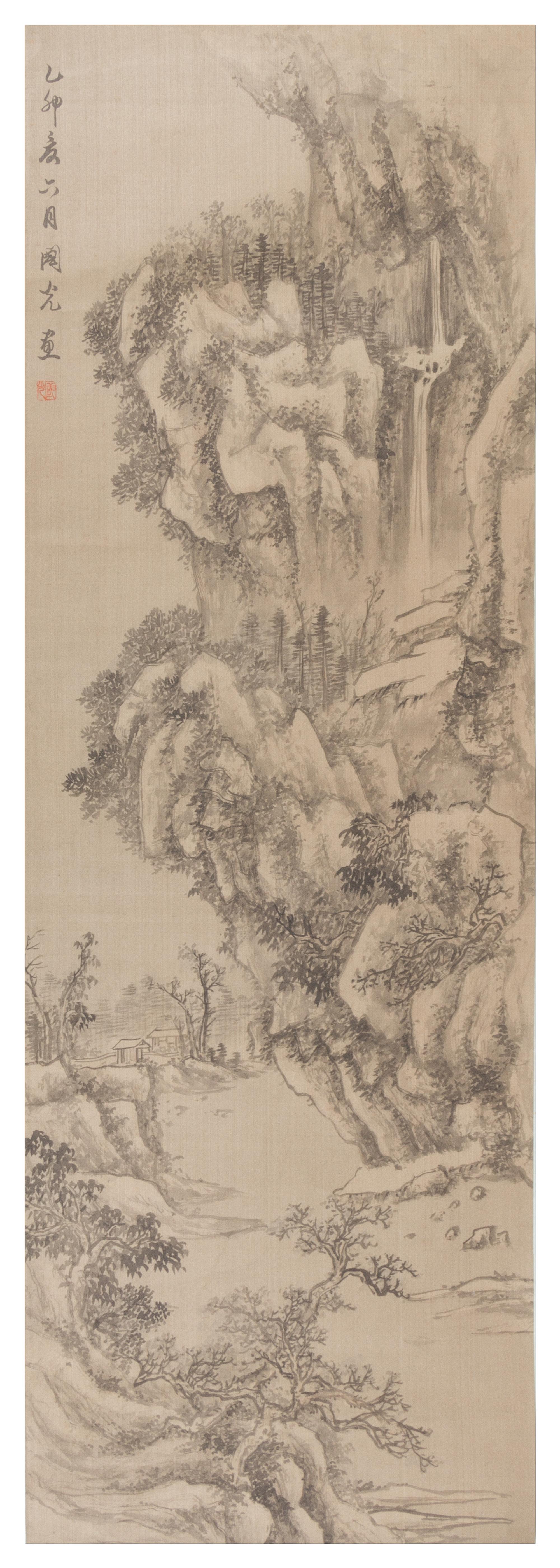 A Group of Five Ink and Color on Paper Scrolls Height of one 38 x width 12 3/4 inches.