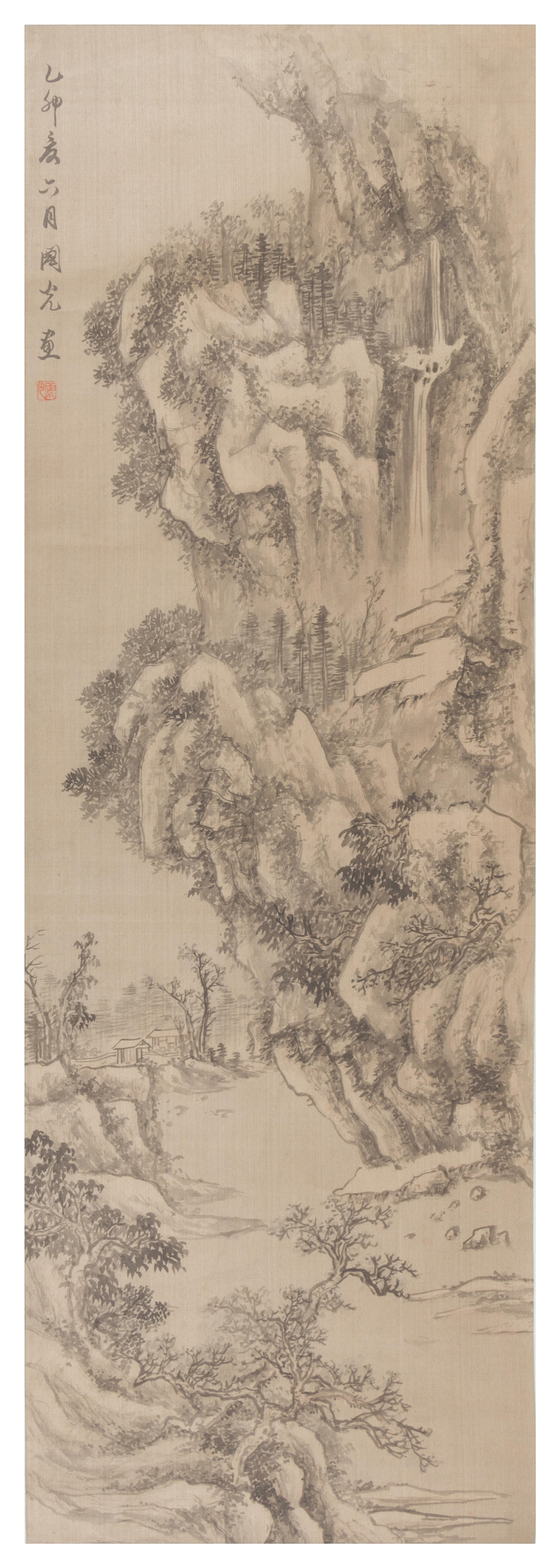 A Group of Five Ink and Color on Paper Scrolls Height of one 38 x width 12 3/4 inches.