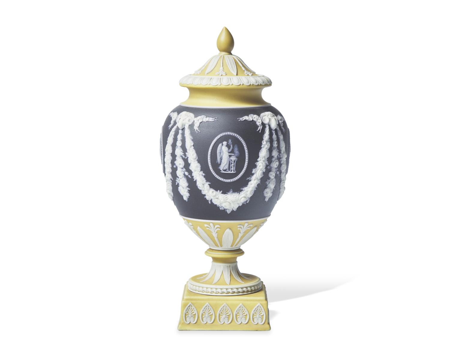 A Wedgwood Tricolor Jasperware Covered Vase