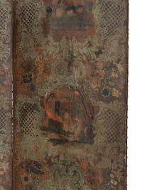 A Three-Panel Painted Leather Floor Screen