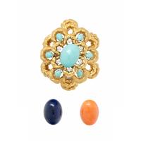 TURQUOISE, MULTIGEM, DIAMOND, AND YELLOW GOLD CONVERTIBLE PENDANT BROOCH
