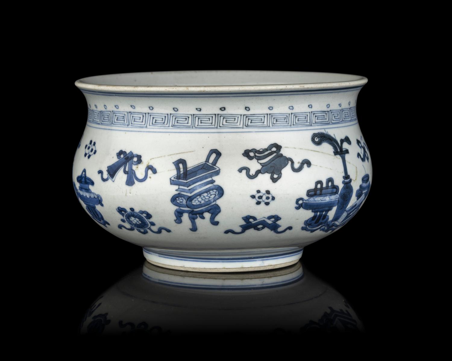 A Chinese Blue and White 'Bogu' Porcelain Censer