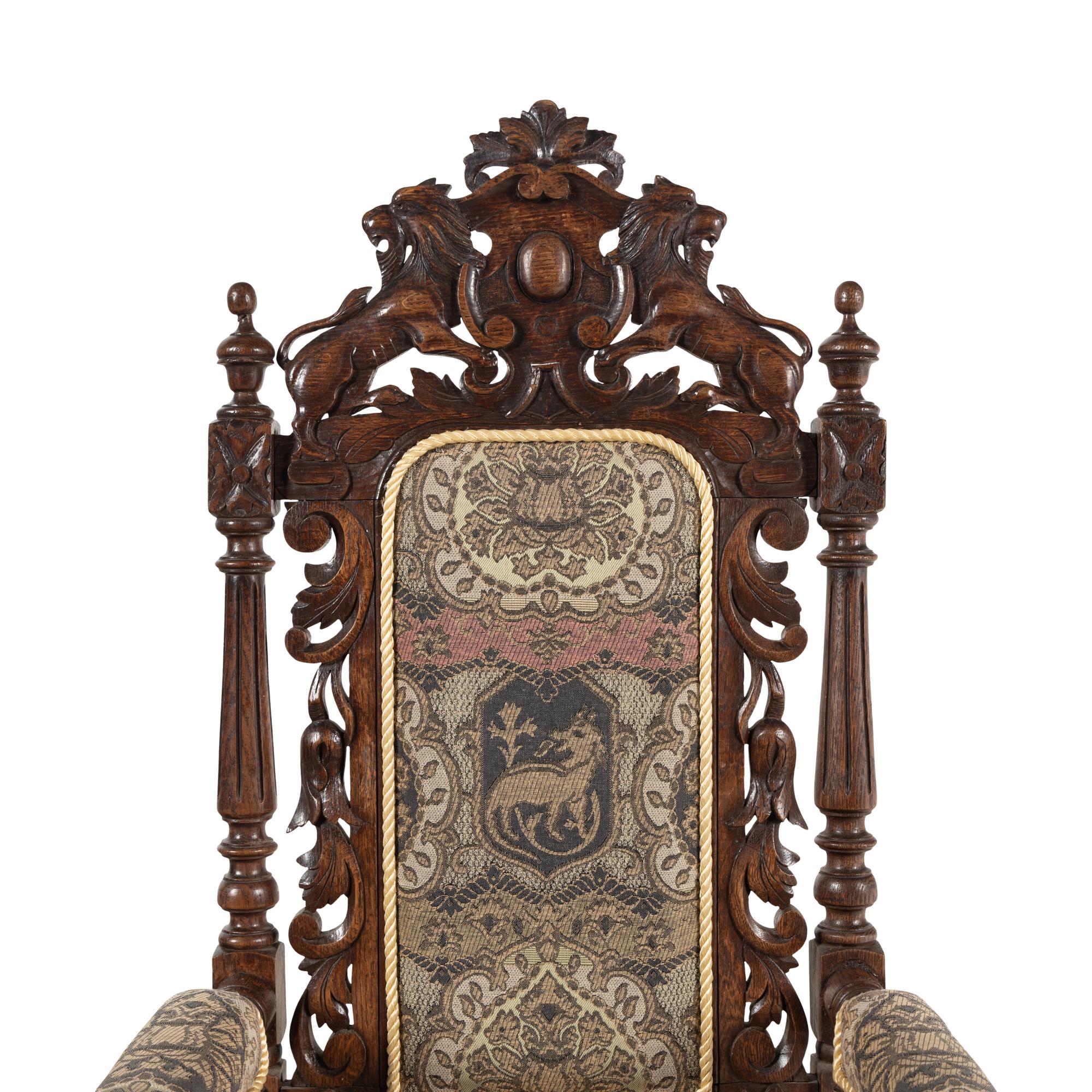 A Renaissance Revival Carved Oak Armchair