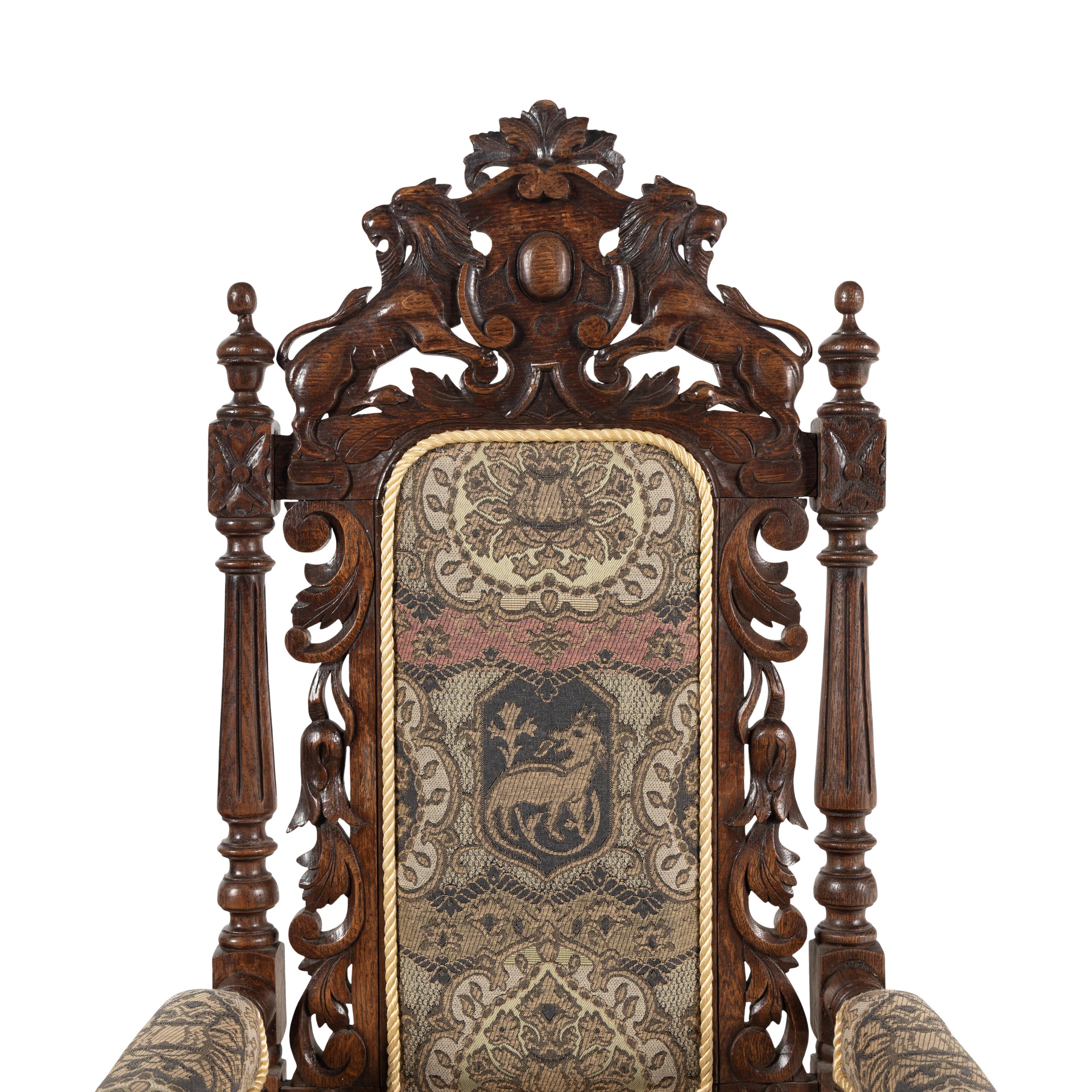 A Renaissance Revival Carved Oak Armchair