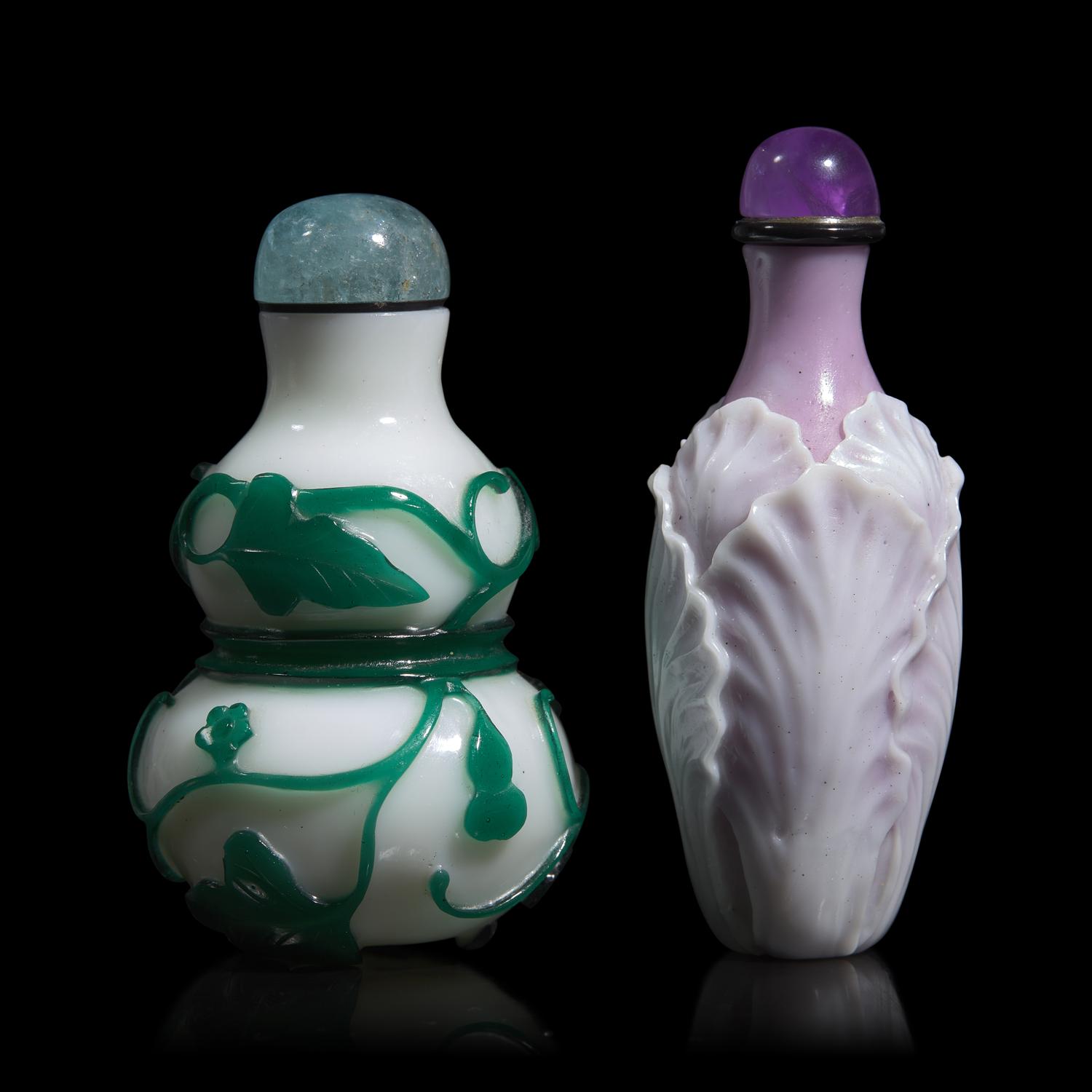 Two Chinese Glass Overlay Snuff Bottles