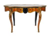 A Napoleon III Style Brass and Tortoise Shell Inlaid Center Table